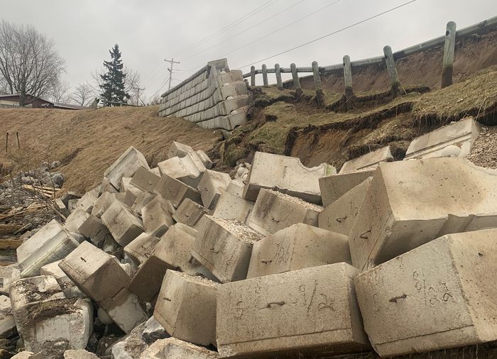 Retaining wall collapse in Manistee Riverwalk, Michigan