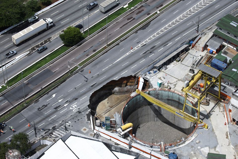 Sao Paolo part of an expressway collapses over metro tunnel